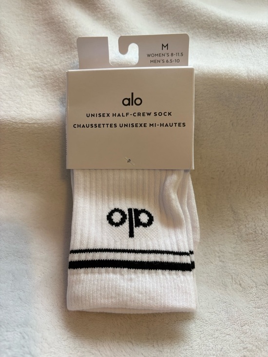 ALO Yoga White Half-Crew Athletic Socks with Black Stripes - Picture 2 of 4